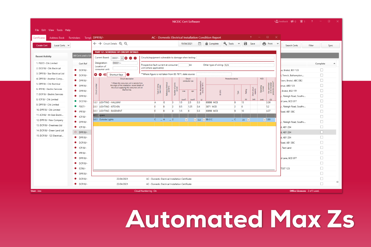 screenshot of NICEIC Cert Software